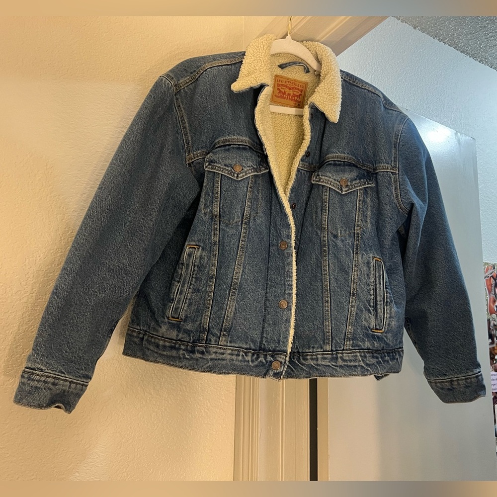 Levi’s Sherpa Lined Denim Trucker Jacket XL Men’s Oversized Blue